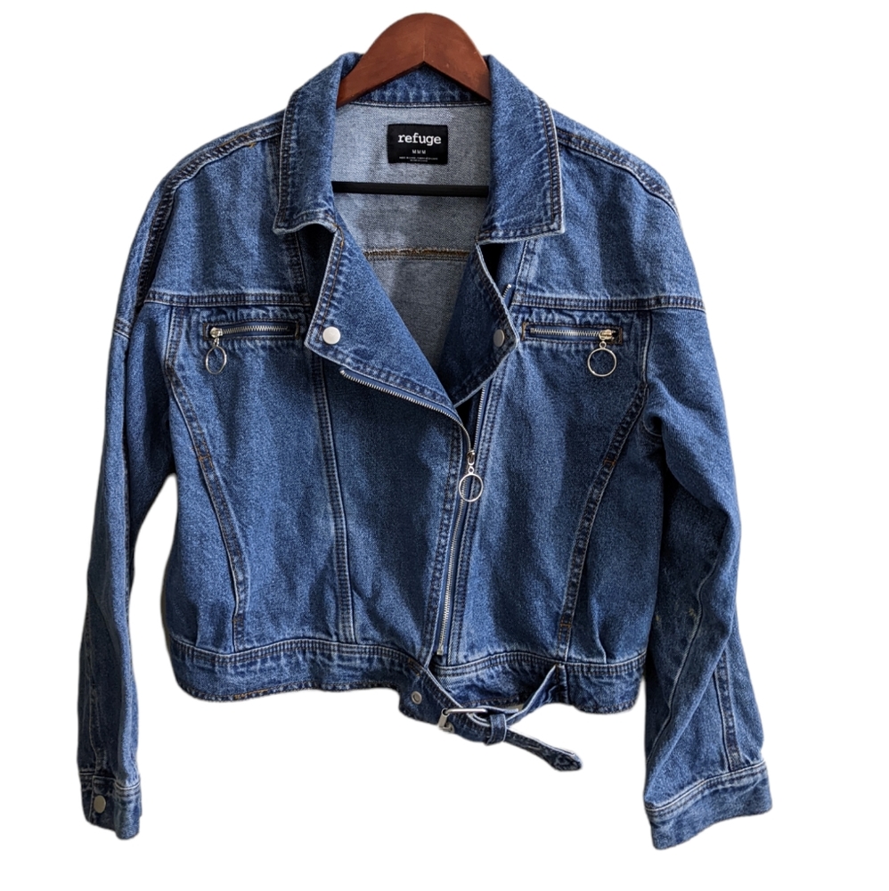 refuge Blue Denim Moto Jean Jacket